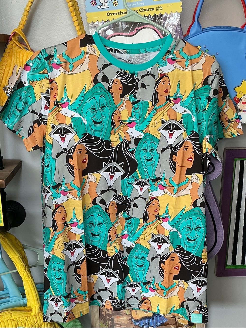 Colorful Disney Character Graphic Tee - Pocahontas Print AOP